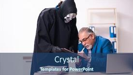  Presentation with employee - Slides consisting of old-businessman-employee-getting-deal background and a ocean colored foreground