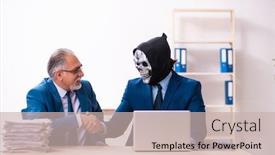  Presentation with employee - Cool new presentation theme with old-businessman-employee-getting-deal backdrop and a soft green colored foreground