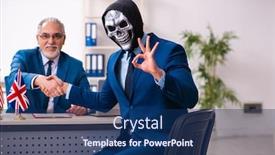  Presentation with employee - Amazing presentation design having old-businessman-employee-getting-deal backdrop and a navy blue colored foreground