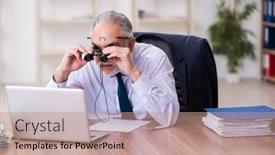  Presentation with budget - Cool new PPT theme with old-businessman-employee-in-budget backdrop and a coral colored foreground