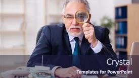  Presentation with budget - Slide deck enhanced with old-businessman-employee-in-budget background and a navy blue colored foreground