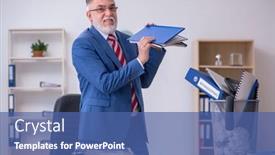  Presentation with old papers - Presentation theme featuring old-businessman-employee-rejecting-new background and a ocean colored foreground