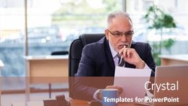  Presentation with employee - Cool new slides with old-businessman-employee-working backdrop and a red colored foreground