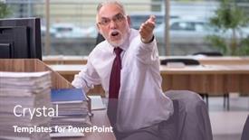  Presentation with employee - Cool new slide set with old-businessman-employee backdrop and a gray colored foreground