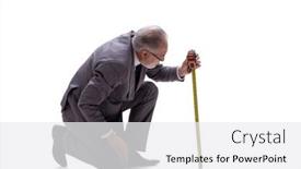  Presentation with tape measure - PPT layouts consisting of old-businessman-holding-tape-measure and a white colored foreground