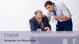  Presentation with advocate - Amazing slides having old-businessman-meeting-with-advocate backdrop and a light blue colored foreground