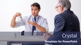  Presentation with advocate - Beautiful PPT theme featuring old-businessman-meeting-with-advocate backdrop and a navy blue colored foreground