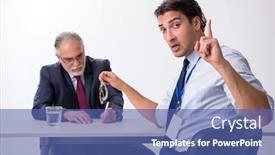  Presentation with advocate - Presentation theme consisting of old-businessman-meeting-with-advocate background and a ocean colored foreground