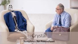  Presentation with skeleton - Presentation theme consisting of old-businessman-meeting-with-skeleton background and a mint green colored foreground