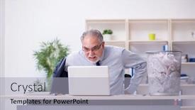  Presentation with old papers - Beautiful slide deck featuring old-businessman-rejecting-new-ideas backdrop and a light gray colored foreground