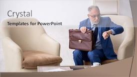  Presentation with waiting - Presentation design having old-businessman-waiting-for-business background and a sky blue colored foreground