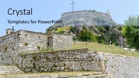  Presentation with byzantine - Presentation theme enhanced with old byzantine fortress in kerkyra background and a light blue colored foreground