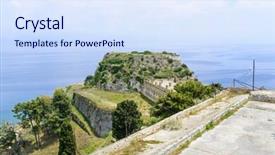  Presentation with byzantine - Amazing PPT theme having old byzantine fortress in kerkyra backdrop and a sky blue colored foreground