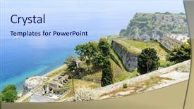  Presentation with byzantine - Slides consisting of old byzantine fortress in kerkyra background and a sky blue colored foreground