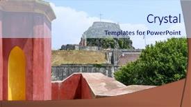  Presentation with byzantine - Slide deck consisting of old byzantine fortress in kerkyra background and a sky blue colored foreground