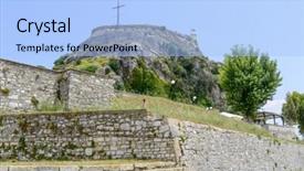  Presentation with byzantine - Beautiful presentation theme featuring old byzantine fortress in kerkyra backdrop and a  colored foreground
