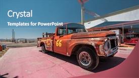  Presentation with classic car - Audience pleasing slide set consisting of old car near historic route backdrop and a teal colored foreground