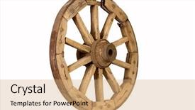  Presentation with wheel - Colorful presentation theme enhanced with old cart - antique wooden wheel isolated backdrop and a coral colored foreground