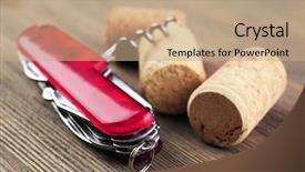  Presentation with corkscrew - Cool new PPT layouts with old cart - corkscrew with corks on wooden backdrop and a coral colored foreground