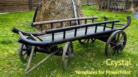  Presentation with green house - PPT theme with old cart on green grass background and a tawny brown colored foreground