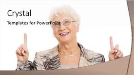  Presentation with old lady cartoon - Presentation featuring old casual lady pointing up background and a white colored foreground