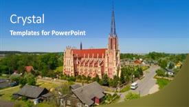  Presentation with catholic old - Presentation theme featuring old-catholic-church-in-hierviaty background and a teal colored foreground