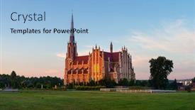  Presentation with catholic old - Beautiful presentation design featuring old-catholic-church-in-hierviaty backdrop and a light blue colored foreground