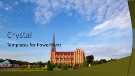  Presentation with catholic old - Colorful presentation theme enhanced with old-catholic-church-in-hierviaty backdrop and a light blue colored foreground