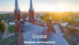  Presentation with catholic old - Beautiful PPT theme featuring old catholic church in vidzy backdrop and a ocean colored foreground