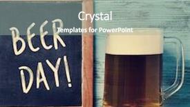  Presentation with rustic chalkboard - Cool new PPT layouts with old chalkboard with the text beer day written in it and a jar with refreshing beer on a rustic wooden table against a blue wooden background backdrop and a gray colored foreground