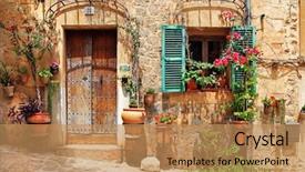  Presentation with spain - Audience pleasing PPT layouts consisting of old charming streets spain backdrop and a coral colored foreground