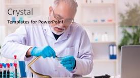  Presentation with chemist - Beautiful PPT theme featuring old-chemist-holding-snake backdrop and a coral colored foreground
