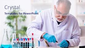  Presentation with chemist - Amazing slide deck having old-chemist-holding-snake backdrop and a sky blue colored foreground