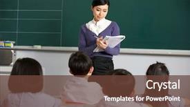  Presentation with old china - Slide deck enhanced with old china - teacher with students in chinese background and a tawny brown colored foreground