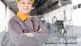  Presentation with modern chinese - PPT theme consisting of old-chinese-man-engineer background and a light gray colored foreground