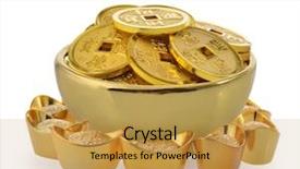  Presentation with money bitcoin crypto currency gold - Audience pleasing presentation design consisting of old chinese money in gold backdrop and a yellow colored foreground