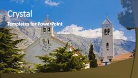  Presentation with architecture old - Colorful PPT layouts enhanced with old-church-at-baska-voda backdrop and a teal colored foreground