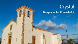  Presentation with church - Beautiful PPT theme featuring old-church-of-marvao-alentejo backdrop and a dark gray colored foreground