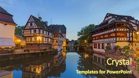  Presentation with traditional houses illustration - Presentation design consisting of old city - traditional colorful houses in strasbourg background and a tawny brown colored foreground