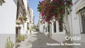  Presentation with flowers - Presentation design consisting of old city - typical andalusian streets and balconies background and a gray colored foreground
