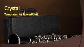  Presentation with clarinet - PPT layouts consisting of funky instrument - old clarinet case and notebook background and a wine colored foreground