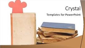  Presentation with public health stack of books - Slides featuring old clothes - paper shape chef hat background and a white colored foreground