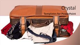  Presentation with old clothes - Presentation theme with old clothes - suitcase full stuffed luggage bag background and a  colored foreground