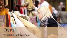  Presentation with old clothes - Colorful theme enhanced with old clothes - young blond girl shopping some backdrop and a coral colored foreground
