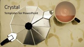  Presentation with pen laptop coffee cup clips - Theme consisting of old coffee pot and cup background and a  colored foreground