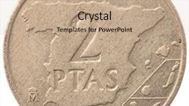  Presentation with monero cryptocurrency hologram coin form - Theme featuring old coins - 2 pesetas coin on white background and a coral colored foreground