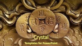  Presentation with chinese temple - Beautiful PPT theme featuring old coins - chinese temple decoration - money backdrop and a  colored foreground