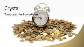  Presentation with pile - Beautiful presentation design featuring old coins - clock and pile of money backdrop and a  colored foreground