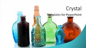  Presentation with milk bottle and milk glass - Theme featuring old colored glass bottles isolated background and a  colored foreground