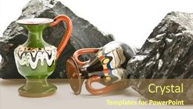  Presentation with stones - Amazing PPT theme having old colorful painted pots backdrop and a coral colored foreground